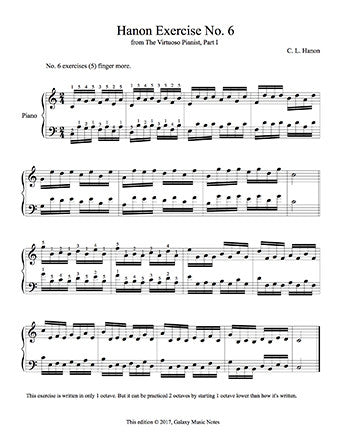 Hanon Piano Exercise No. 6 sheet 