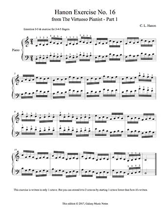 Hanon Piano Exercise No. 16 - 1st page