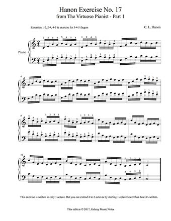 Hanon Piano Exercise No. 17 - 1st page