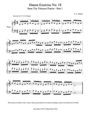 Hanon Piano Exercise No. 18 - 1st page