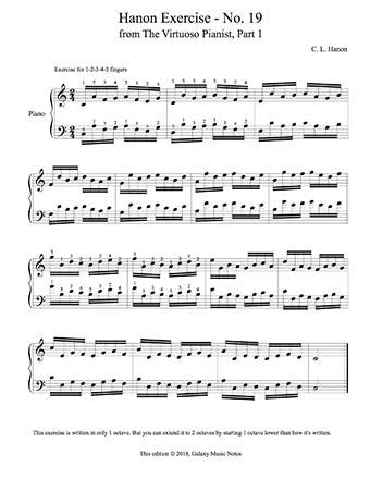 Hanon Piano Exercise No. 19 - 1st page