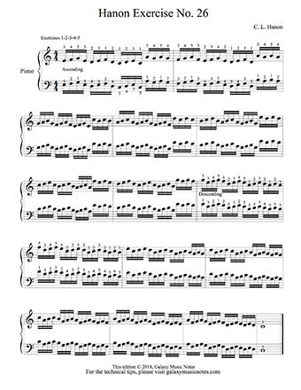 Hanon Piano Exercise No. 26 - 1st page