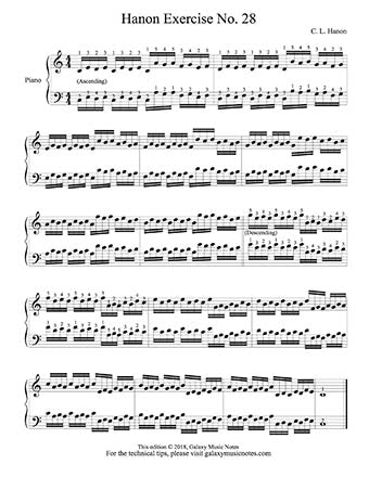 Free Hanon Piano Exercise No. 28 - 1st page