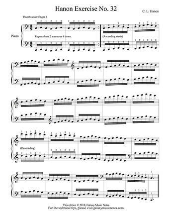 Hanon Exercise No. 32 | 1st page | Thumb under finger-2