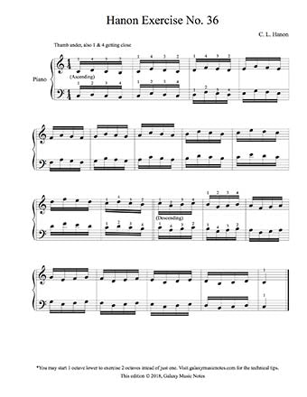Free Hanon Exercise No. 36 - 1st exercise page
