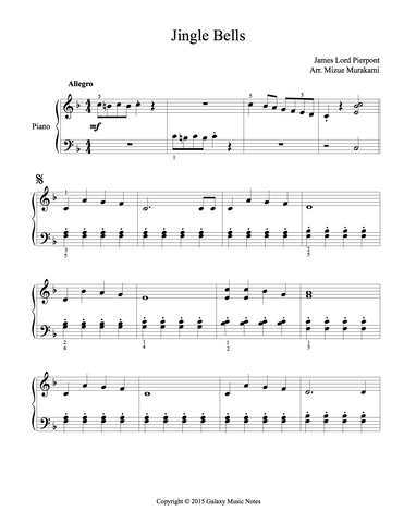 Jingle Bells Level 3 - 1st piano music sheet