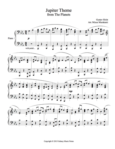 Jupiter Theme Level 5 - 1st piano music sheet
