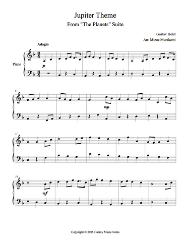 Jupiter Theme Level 3 - 1st piano music sheet