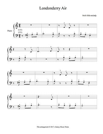 Londonderry Air Level 1 - 1st piano music sheet