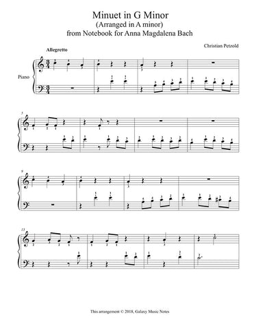Minuet in G Minor: Level 1 - 1st music sheet