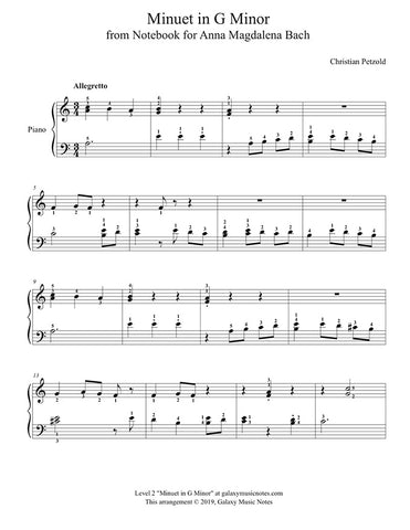 Minuet in G Minor: Level 2 - 1st piano sheet