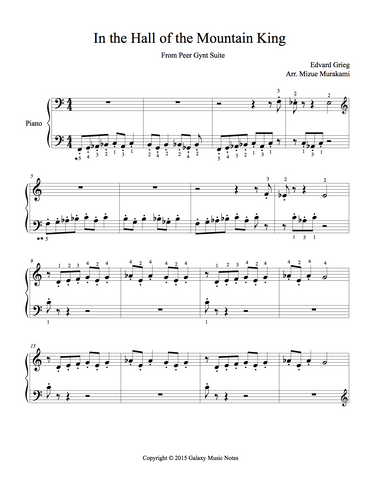 In the Hall of the Mountain King Level 2: 1st piano music sheet