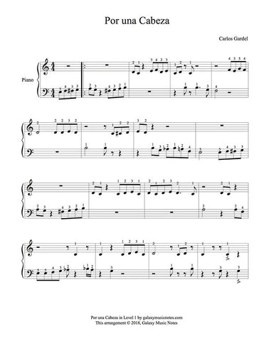 Por una Cabeza Level 1 - 1st piano music sheet
