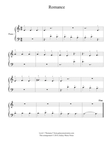 Romance: Level 1 - Piano sheet music - page 1