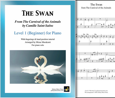 The Swan: The Carnival of the Animals - Level 1 - 1st music sheet & cover