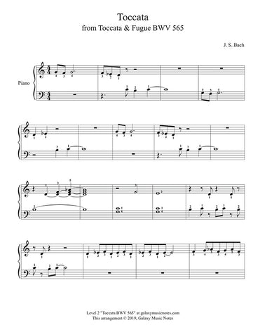 Toccata BWV 565: Level 2 Piano sheet music - page 1