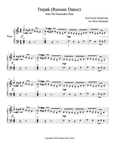 Trepak from The Nutcracker: Level 4 - 1st piano music sheet