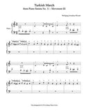 Turkish March by Mozart Level 1 - 1st piano music sheet