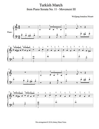Turkish March by Mozart Level 2 - 1st piano music sheet