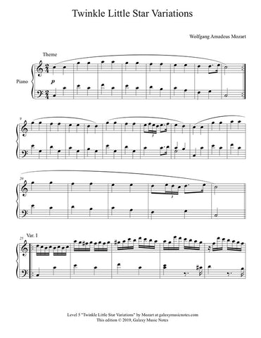 Twinkle Little Star 6 Variations: by Mozart - Level 5 Piano sheet music