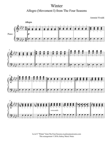 Winter-MVMT 1 Vivaldi: Level 5 Piano sheet music - page 1